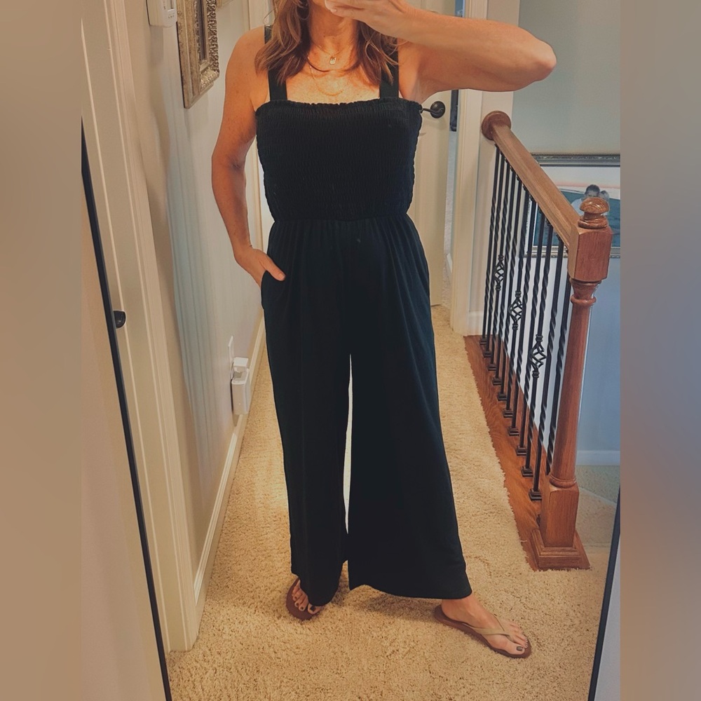 Green knit tank Tod shirred bodice pant jumpsuit sz M